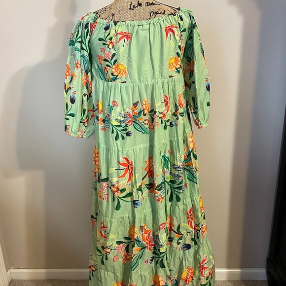 ANTHROPOLOGIE FARM RIO OFF THE SHOULDER TIERED FLORAL BEADED MIDI DRESS SM E/P - Picture 2 of 9
